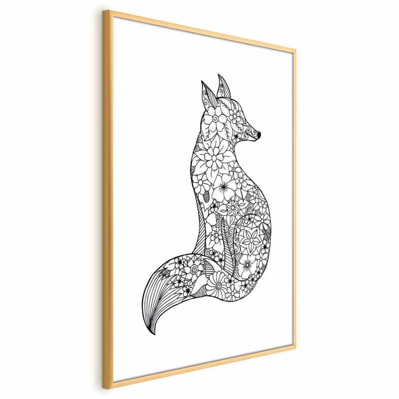 Plakat Artgeist Lis w kwiaty 60x90 cm z ramą złotą 1 szt