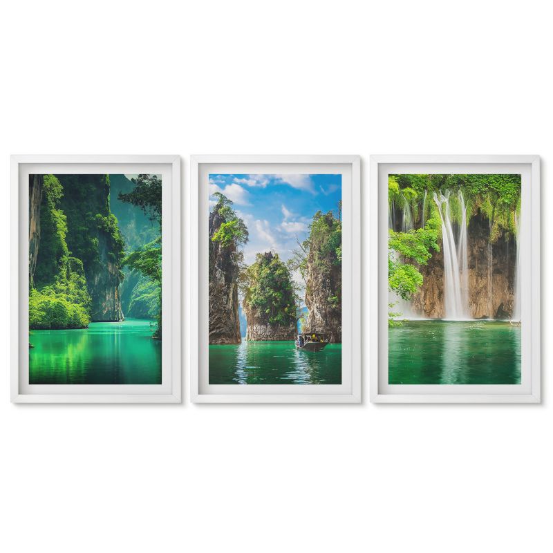 Obrazy w białej ramie Tulup 40x60 cm Zielone krajobrazy wodospady Obrazy w białej ramie 1 kpl