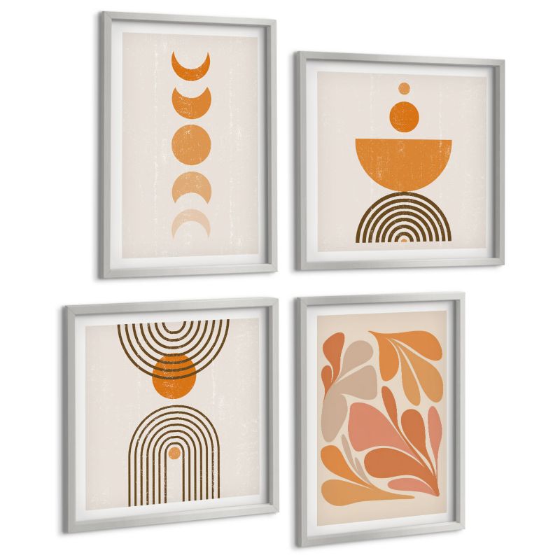 Czteroczęściowy Zestaw Obrazów ArtPrintCave (2x50x50+2x40x60cm) Srebrna rama Abstrakcyjne kształty pomarańczowe 1 kpl.