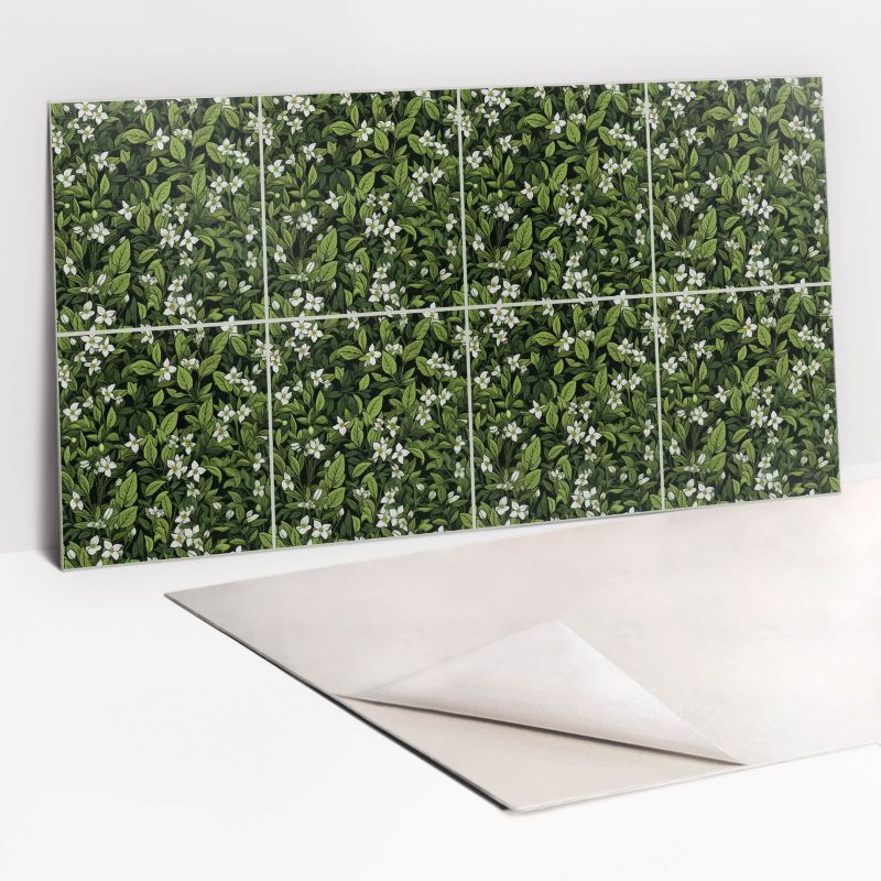 Panel samoprzylepny Tulup 100x50 cm Białe kwiaty i liście 1 szt.