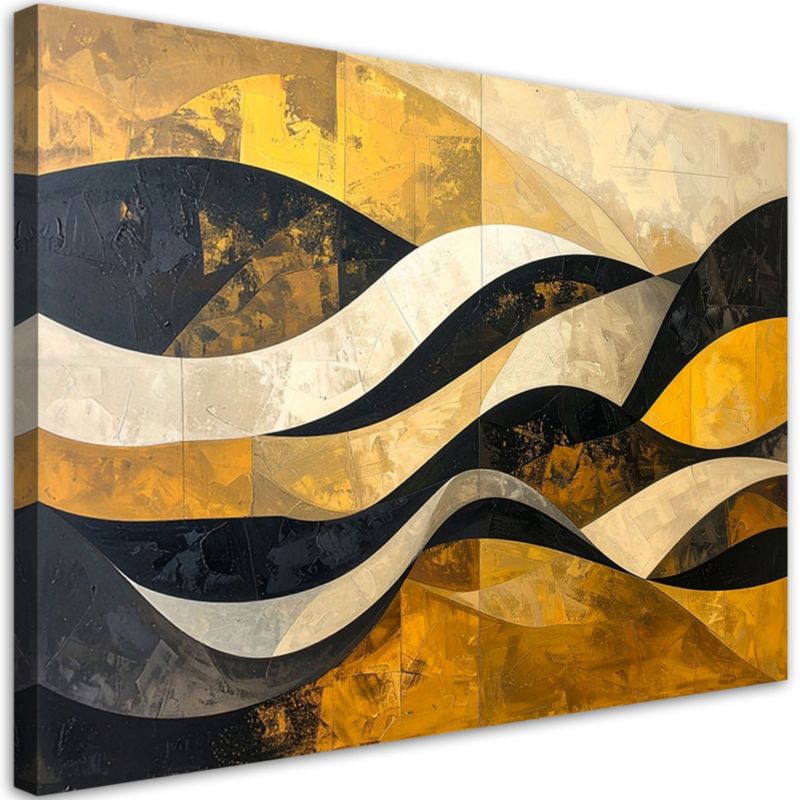 Obraz na płótnie Feeby Abstrakcja linie kształty zółty czarny złoty, poziomy, kompozycja do pokoju, wzór 60148, 60x40 cm, 1 szt.