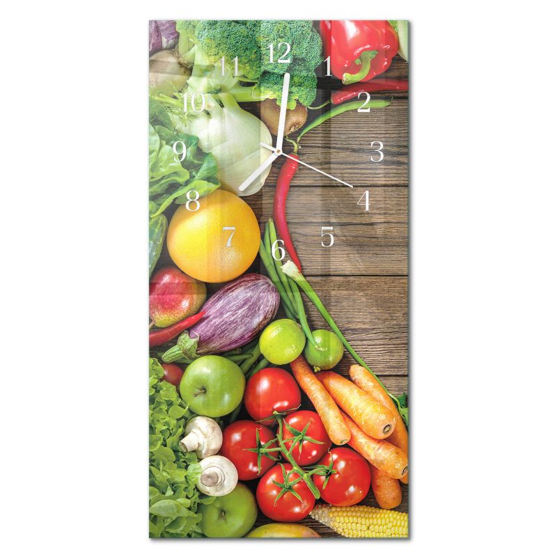 Zegar Ścienny Do Kuchni Tulup 30x60 cm z Białymi Wskazówkami Warzywa 1 szt.