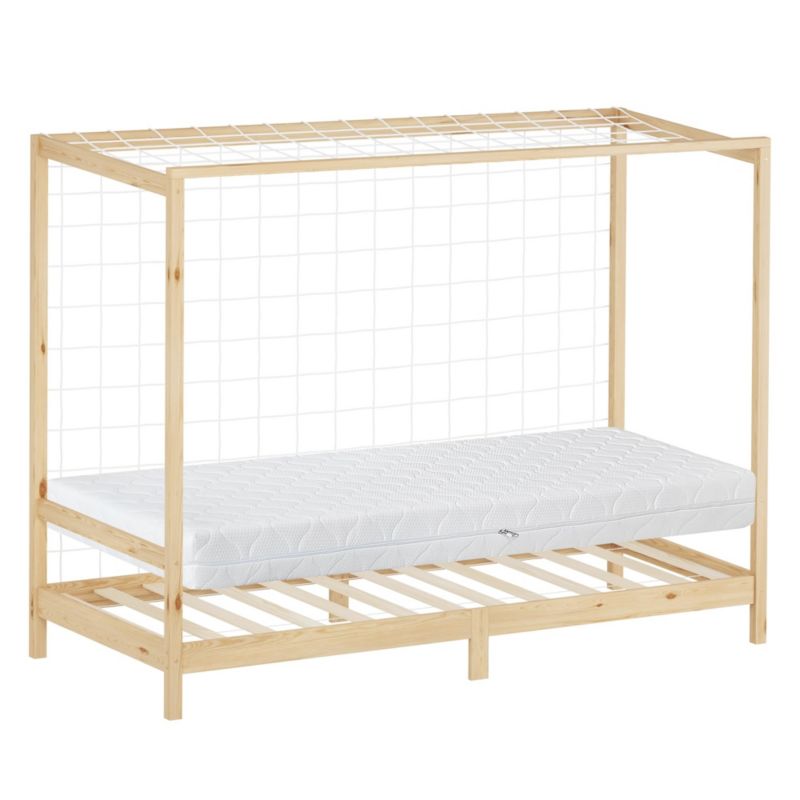 Łóżko dziecięce ML Design z bramką do piłki ręcznej 90 x 200 cm materac 16 cm naturalne drewno sosnowe rama z listew 1 szt