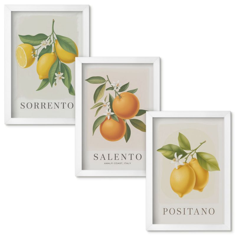 Obraz Ścienny Zestaw Wallfluent Cytryny pomarańcze Amalfi Biała rama 20x30cm 3 szt.