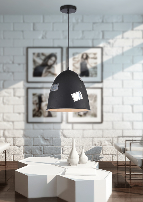 Czarna lampa wisząca sufitowa z regulacją wysokości PATCH metal chrom