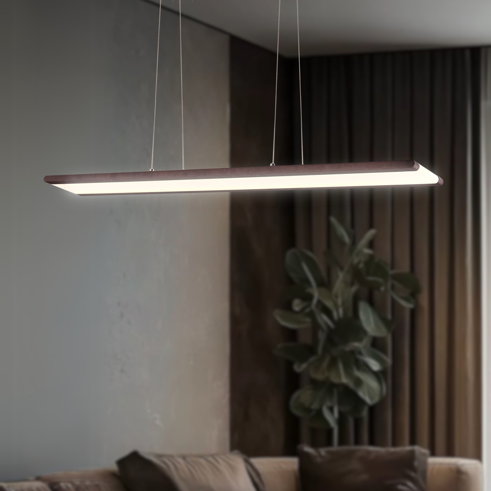 Brązowa lampa wisząca LED podłużna do jadalni Coconut regulowana wysokość