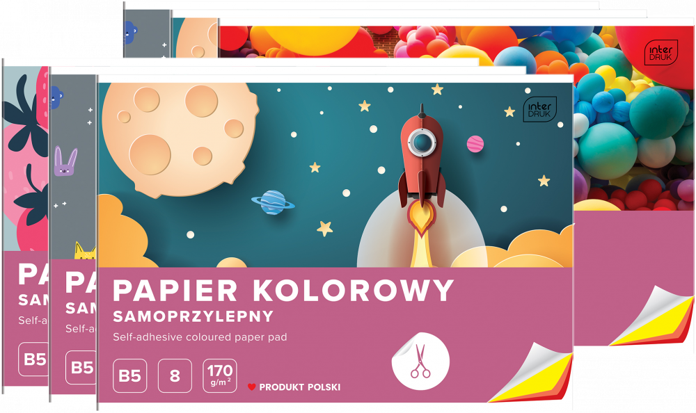 6x Zeszyt papierów kolorowych samoprzylepnych Interdruk, B5, 8 kartek, mix wzorów