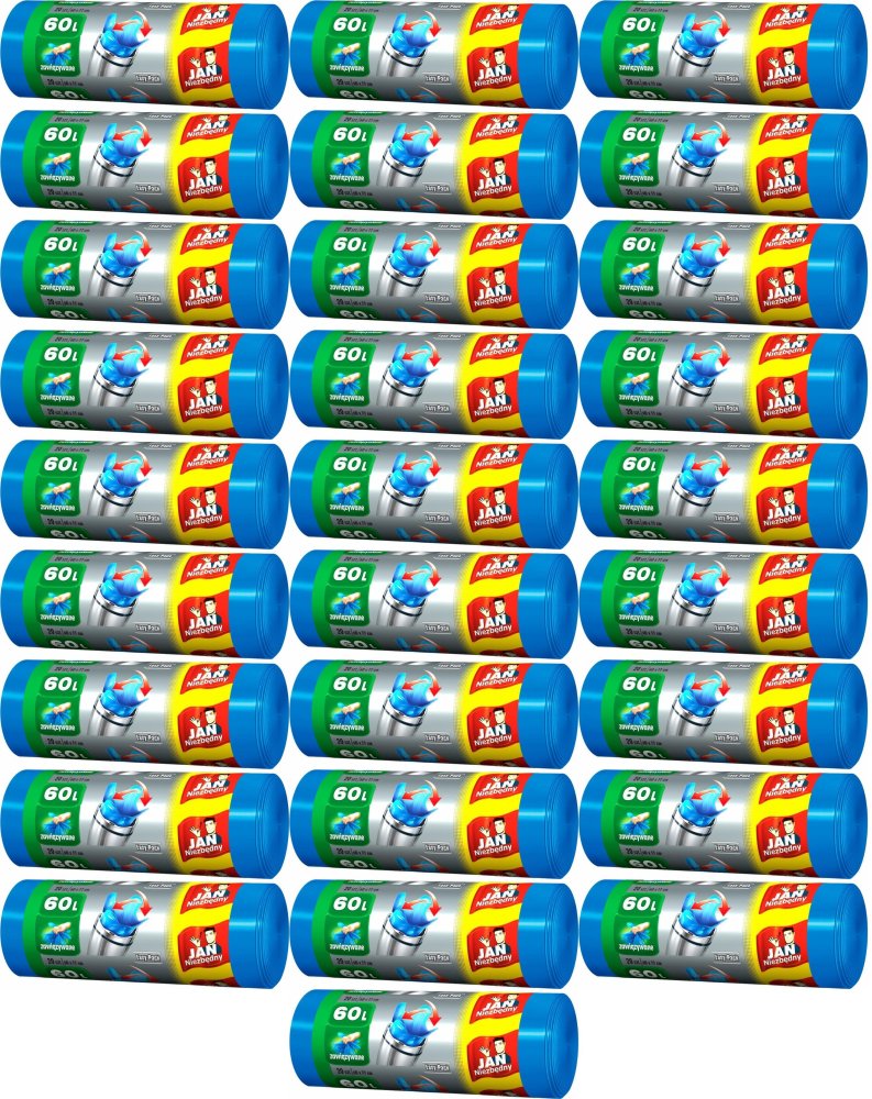 28x Worki na śmieci Jan Niezbędny Easy Pack, na odpady zmieszane, 60l, 20 sztuk, niebieski