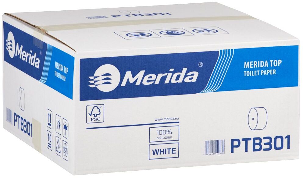 Papier toaletowy bez gilzy Merida Top, 2-warstwowy, 12cmx85m, 18 rolek, biały