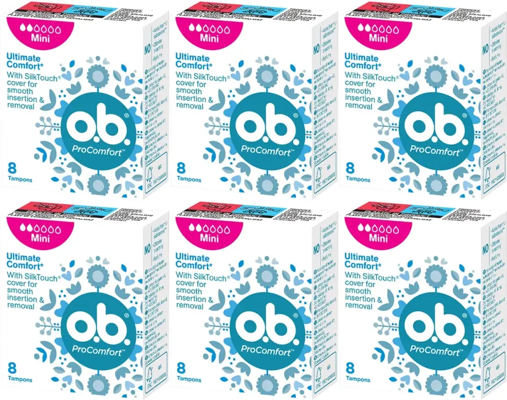 6x Tampony OB ProComfort, rozmiar Mini, 8 sztuk