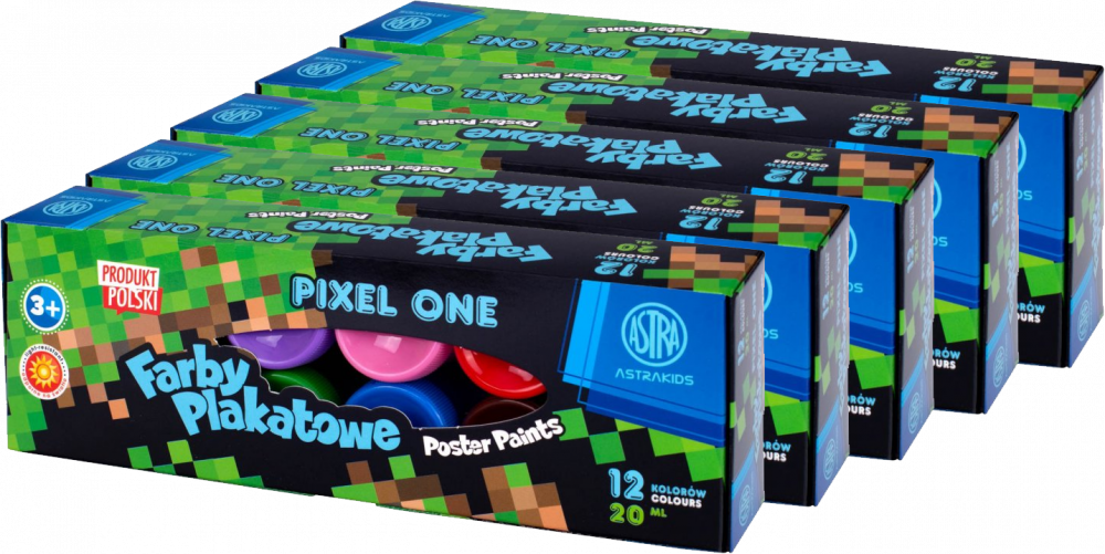 5x Farby plakatowe Astra Astrakids Pixel One, 20ml, 12 sztuk, mix kolorów