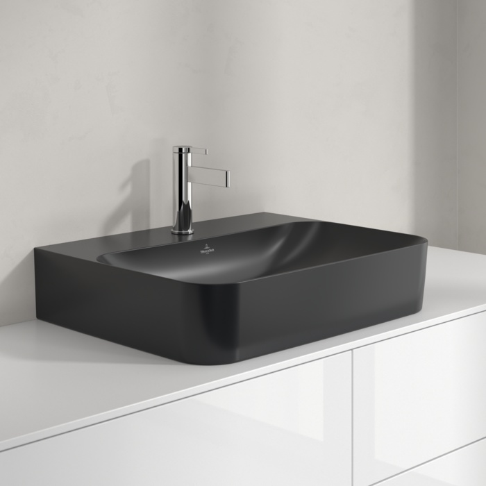 Villeroy & Boch Finion umywalka 60x47 cm prostokątna ścienna-meblowa CeramicPlus Pure Black 41686CR7