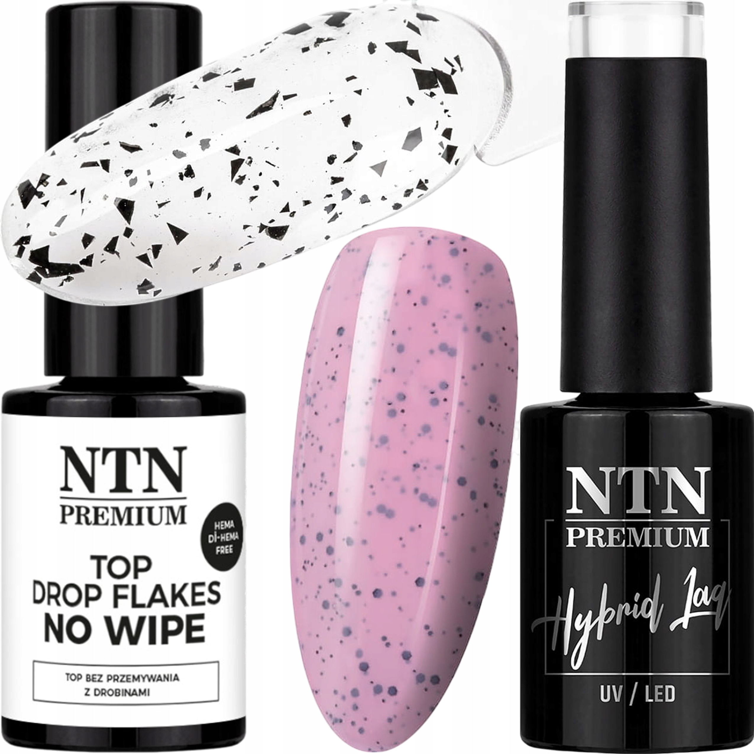 Lakier Hybrydowy NTN 5g Nr194 + Top Flakes NTN 7g Efekt Przepiórczego Jajka