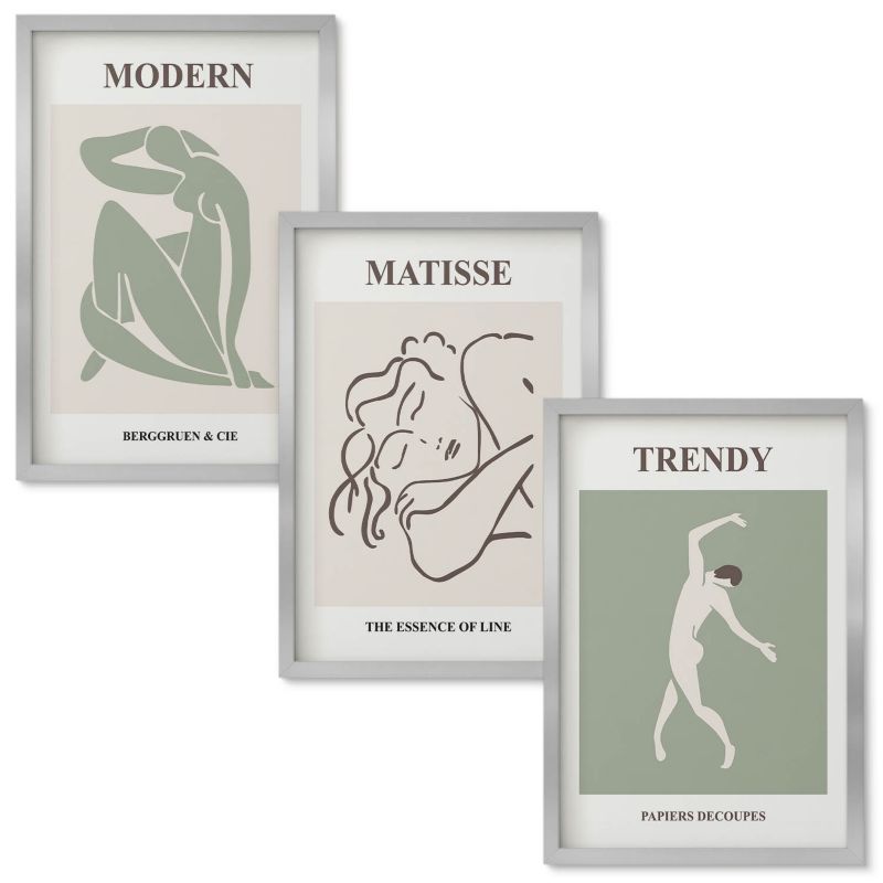 Obrazy Do Sypialni Wallfluent Stylowe postacie minimalistyczne Srebrna rama 40x60 cm 3 szt.