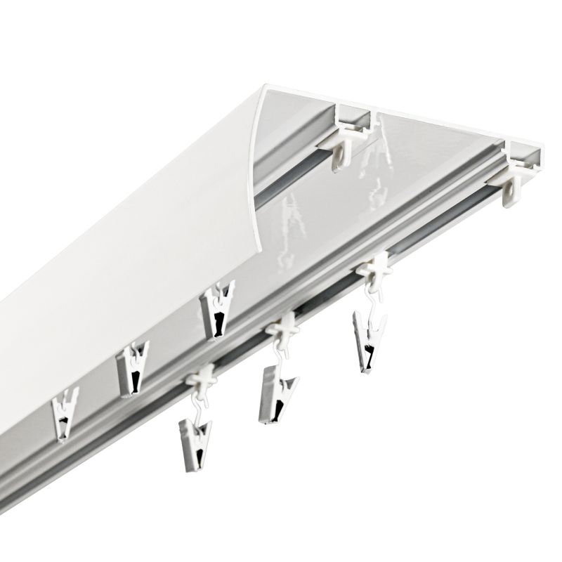 Szyna Sufitowa 2-tor z Osłoną Szeroki Rozstaw KOWALSKI Aluminiowa Biała 390 cm ślizg z żabką kpl.