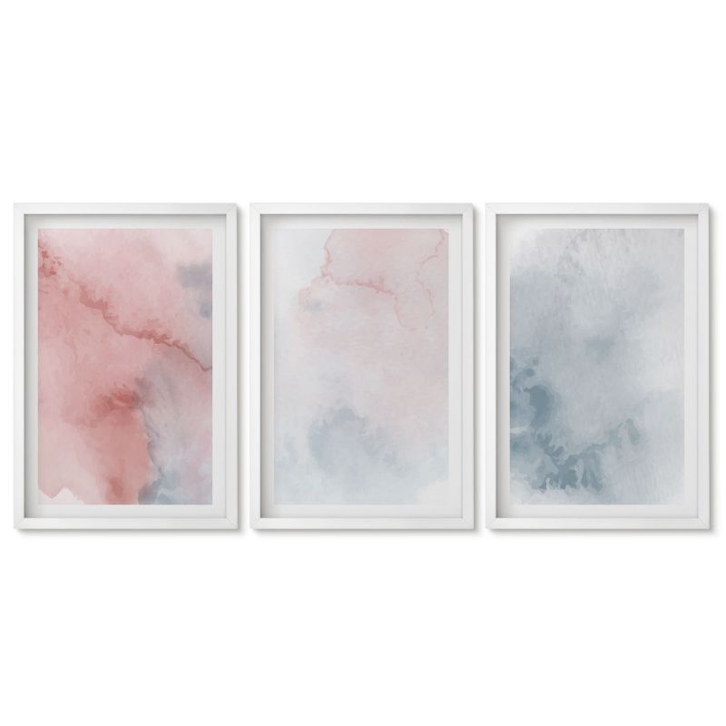 Zestaw 3 obrazów w białej ramie Tulup 40x60 cm Pastelowe akwarele na płótnie Obrazy nad biurko zestaw biała rama 1 kpl