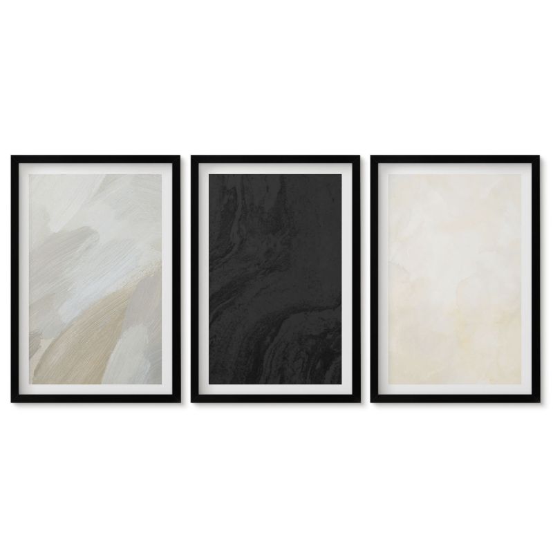 Tryptyk w czarnej ramie Tulup 40x60 cm Struktury odcienie minimalizm Stylowa galeria nad biurko 1 kpl