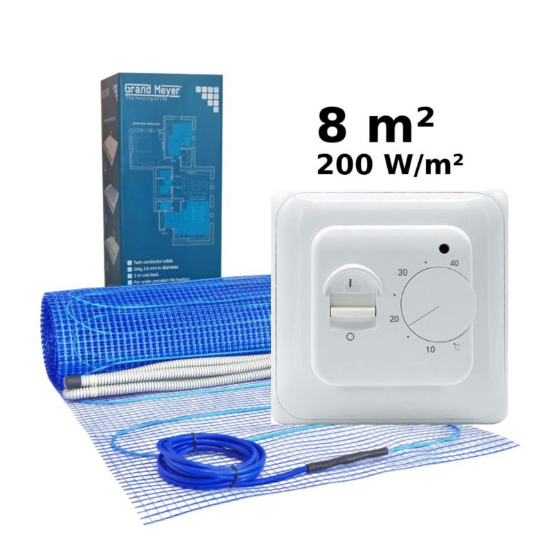 Zestaw do ogrzewania podłogowego 8 m², 200 W/m² + termostat MST-1, 1 szt.