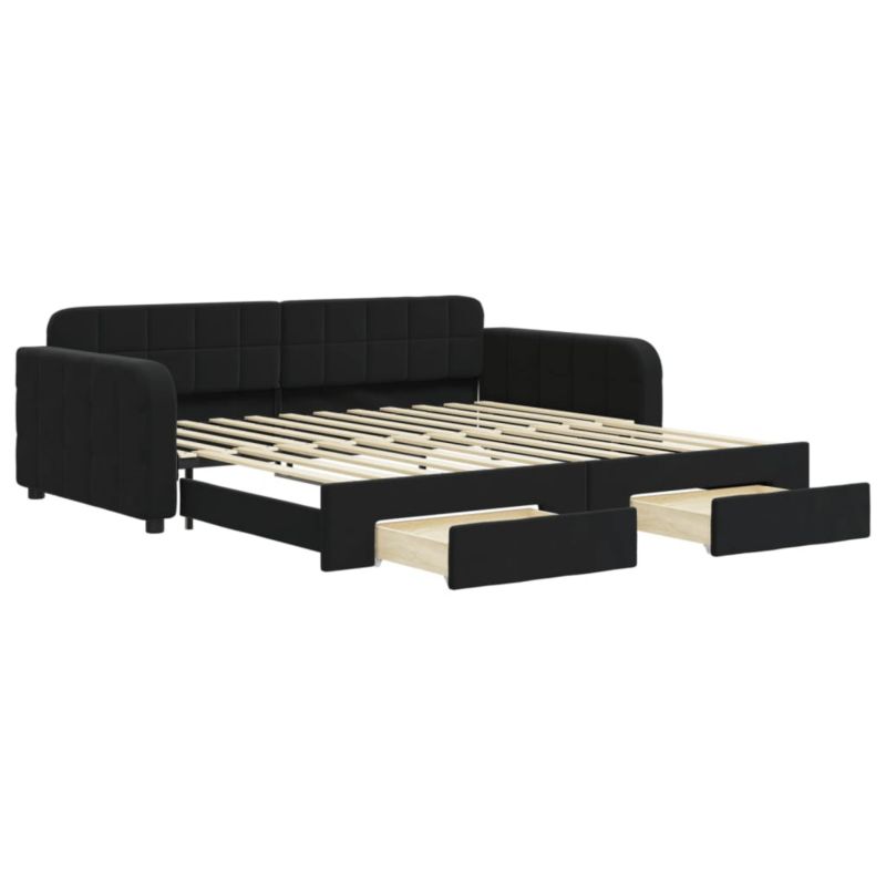 Sofa rozkładana WaszeMeble 100x200 cm Czarny aksamit z szufladami WM-3196988 1 szt.