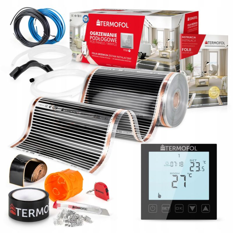 ZESTAW Folia Grzewcza TERMOFOL na podczerwień moc 60W 50cm pow. 18m² + TF-H1 BLACK 1kpl