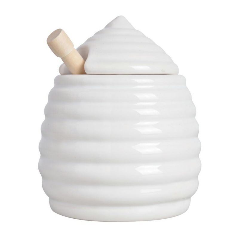 Słoik na miód z łyżeczką Esschert Design ceramiczny biały 12,6x10,9 cm 1 szt.