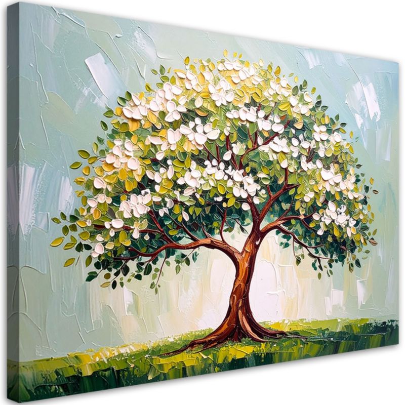 Obraz do salonu Feeby 3D Zielone Kwitnące Drzewo Życia Kwiaty 90x60cm 1szt