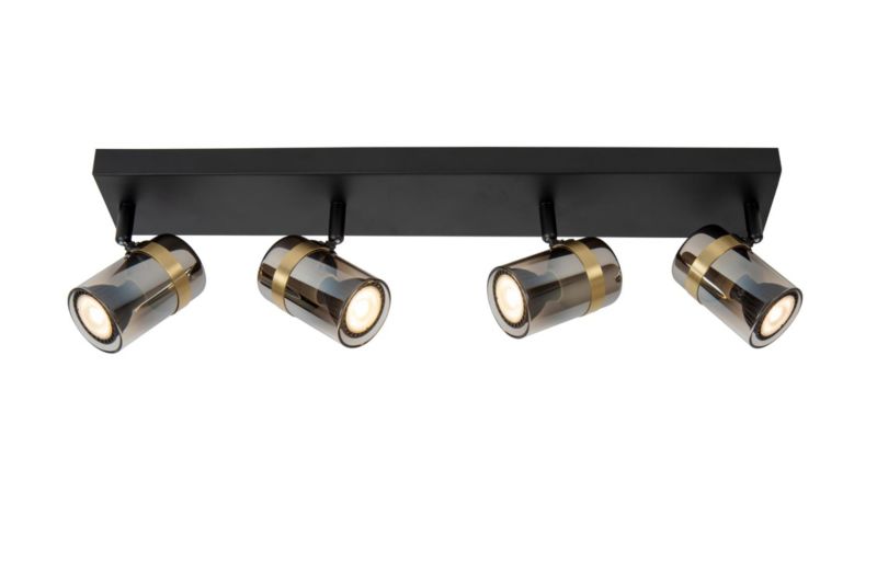 Reflektor spot szklane dymione klosze Lucide UPTON czarno-złoty 4xGU10x40W IP20 wym:12,5x56x6cm - 1 szt.