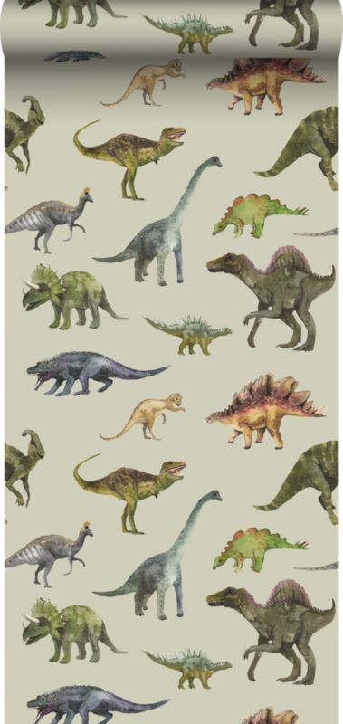 Tapeta Sanders & Sanders dinozaury szaro zielonym 50 x 900 cm - 1 rol.