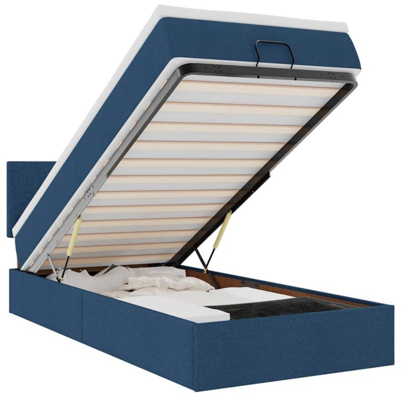 Łóżko otomana WaszeMeble z materacem 90x190 cm Niebieski tkanina z LED ze schowkiem WM-3312193 1 szt.