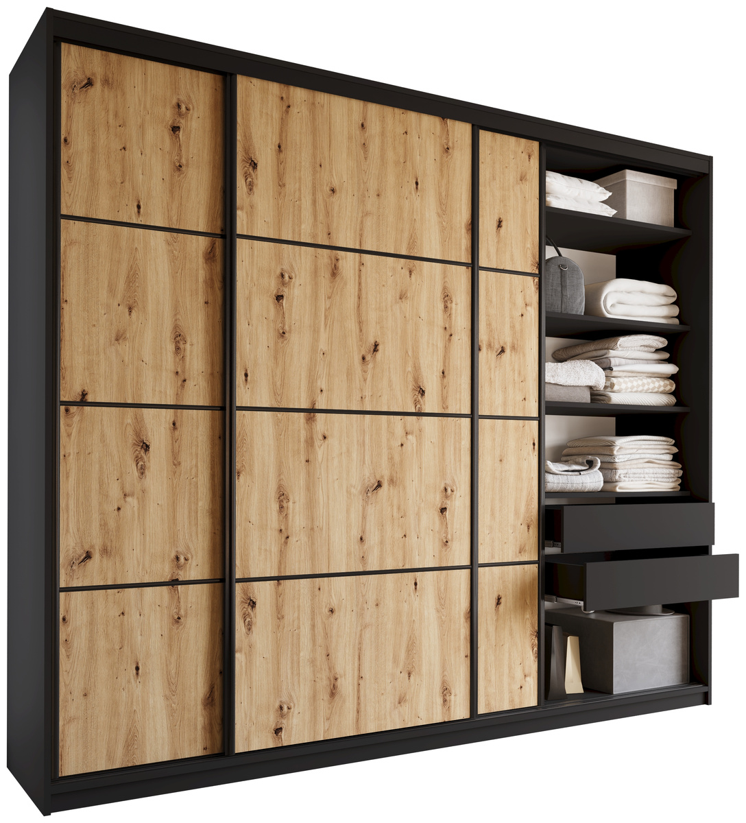 Duża szafa przesuwna 280 cm do garderoby LOFT MAX dąb artisan
