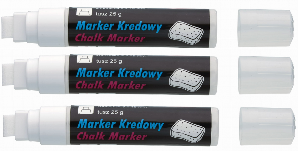 3x marker kredowy Toma TO-290, ścięty, 15mm x 8mm, biały