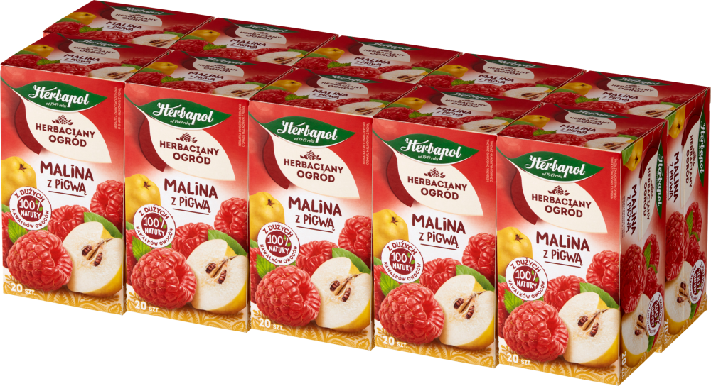 10x Herbata owocowa w torebkach Herbapol Herbaciany Ogród, malina z pigwą, 20 sztuk x 2,7g