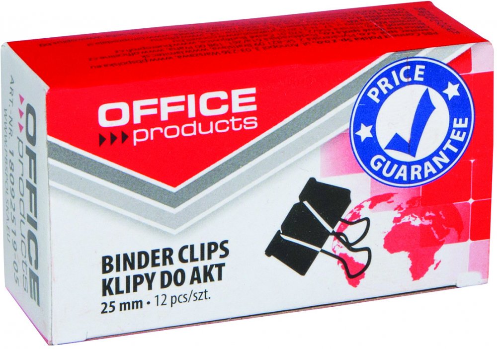 Klip biurowy Office Products, 25mm, 12 sztuk, czarny