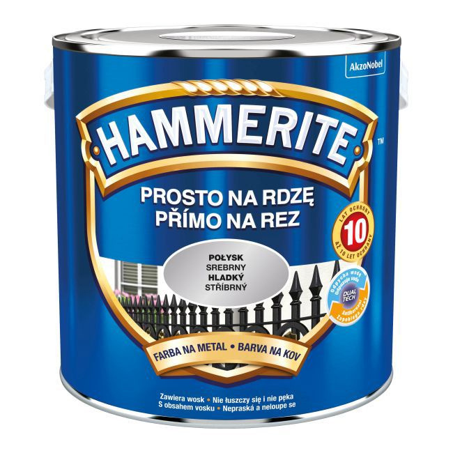 Farba do metalu Prosto Na Rdzę połysk srebrny 2,5L Hammerite