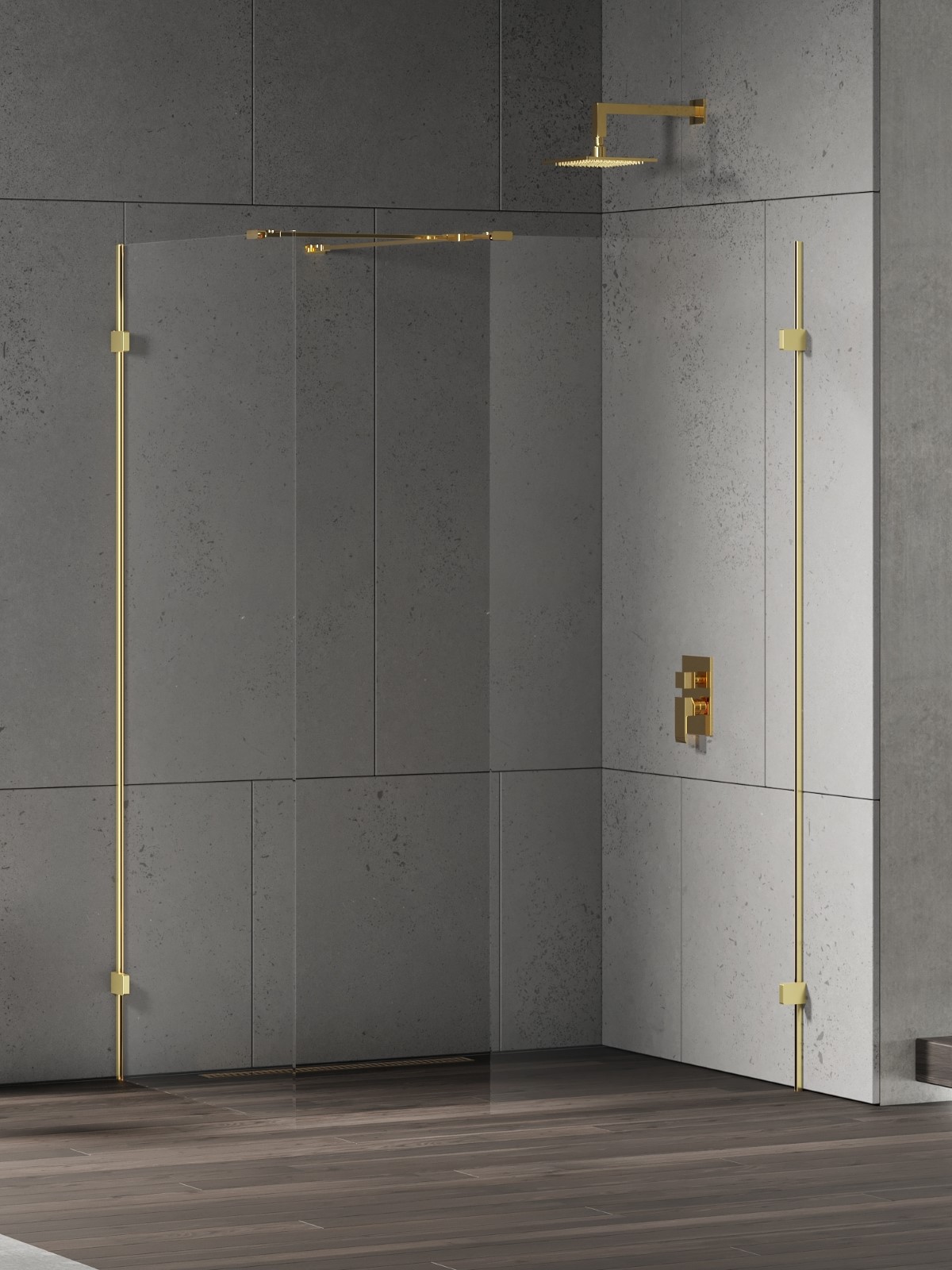New Trendy Eventa Gold Shine kabina prysznicowa walk-in 130x100 cm prostokątna złoty połysk/szkło przezroczyste EXK-4881