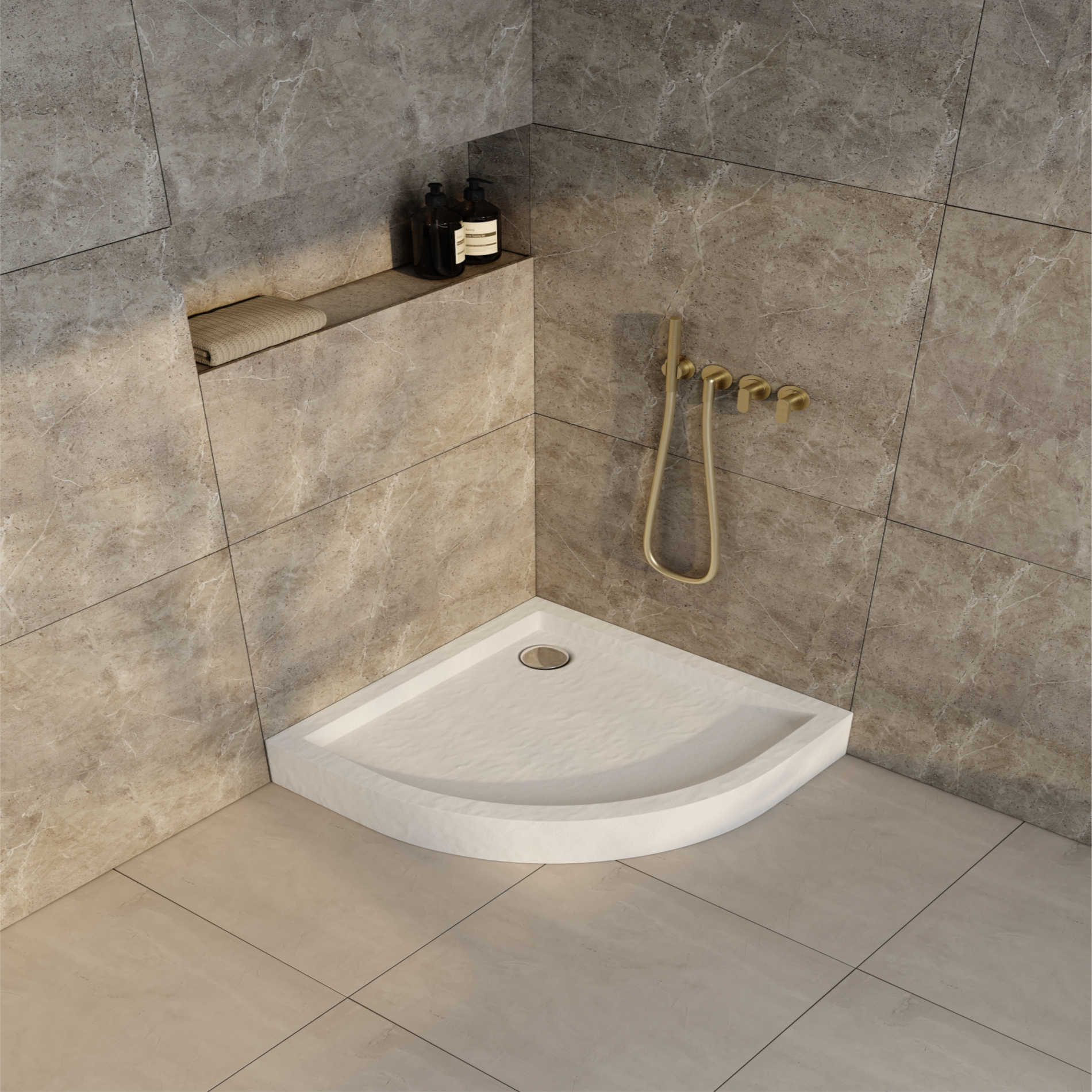 Schedline Favory Plus White Stone brodzik półokrągły 90x90 cm biały 3ST.F1O-9090/B/ST
