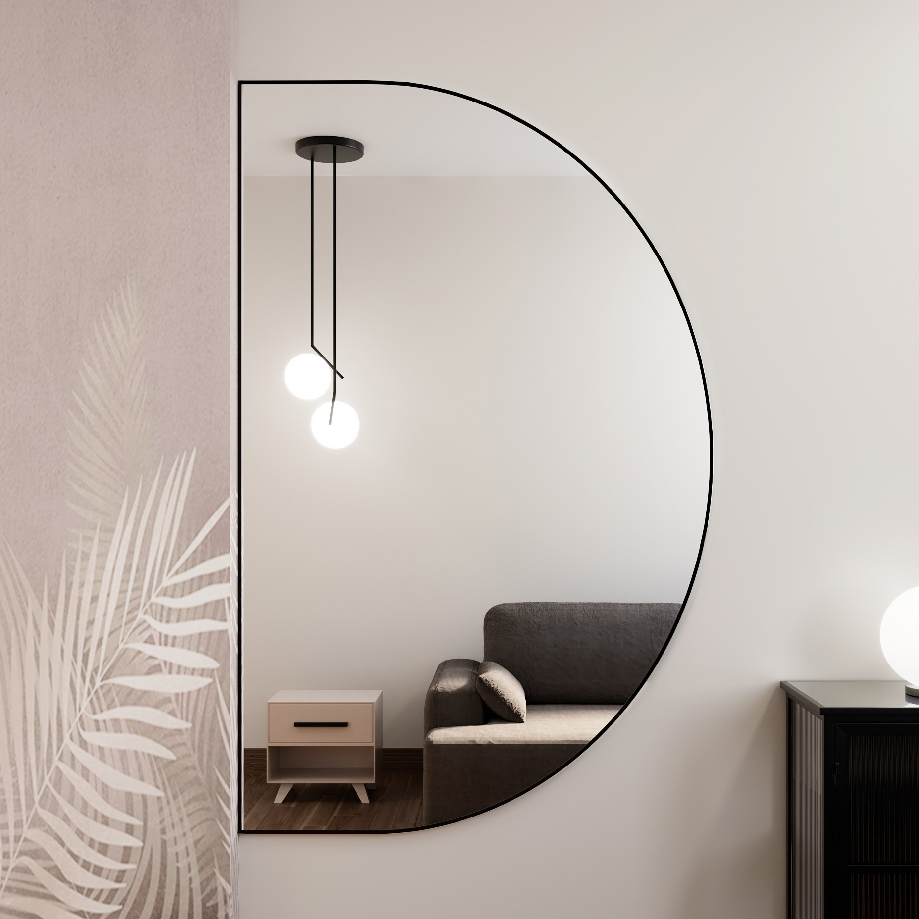 Baltica Design Tiny Border Semi Round lustro 80x50 cm czarne