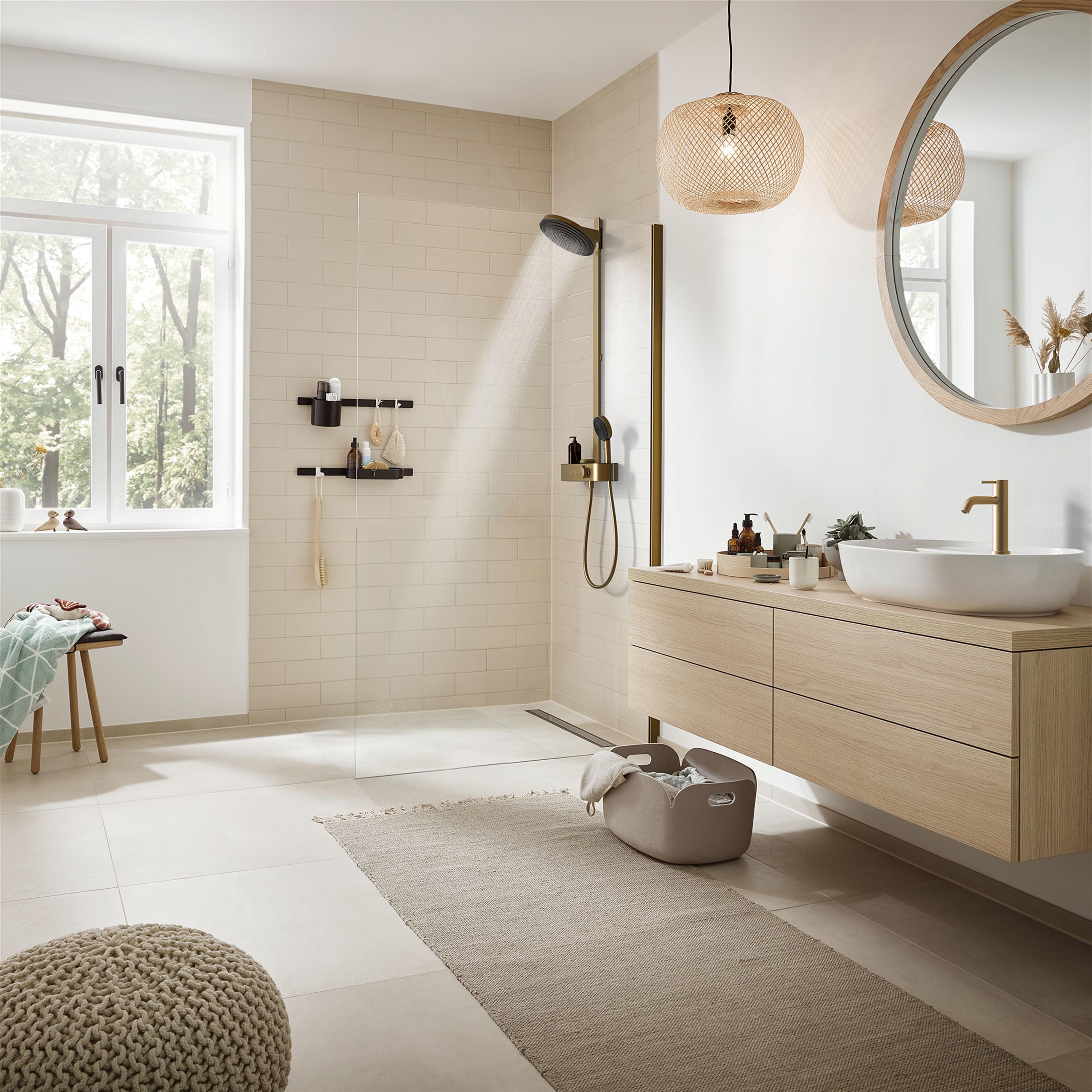 Hansgrohe Pulsify S ShowerTablet Select zestaw prysznicowy ścienny termostatyczny z deszczownicą brąz szczotkowany 24240140