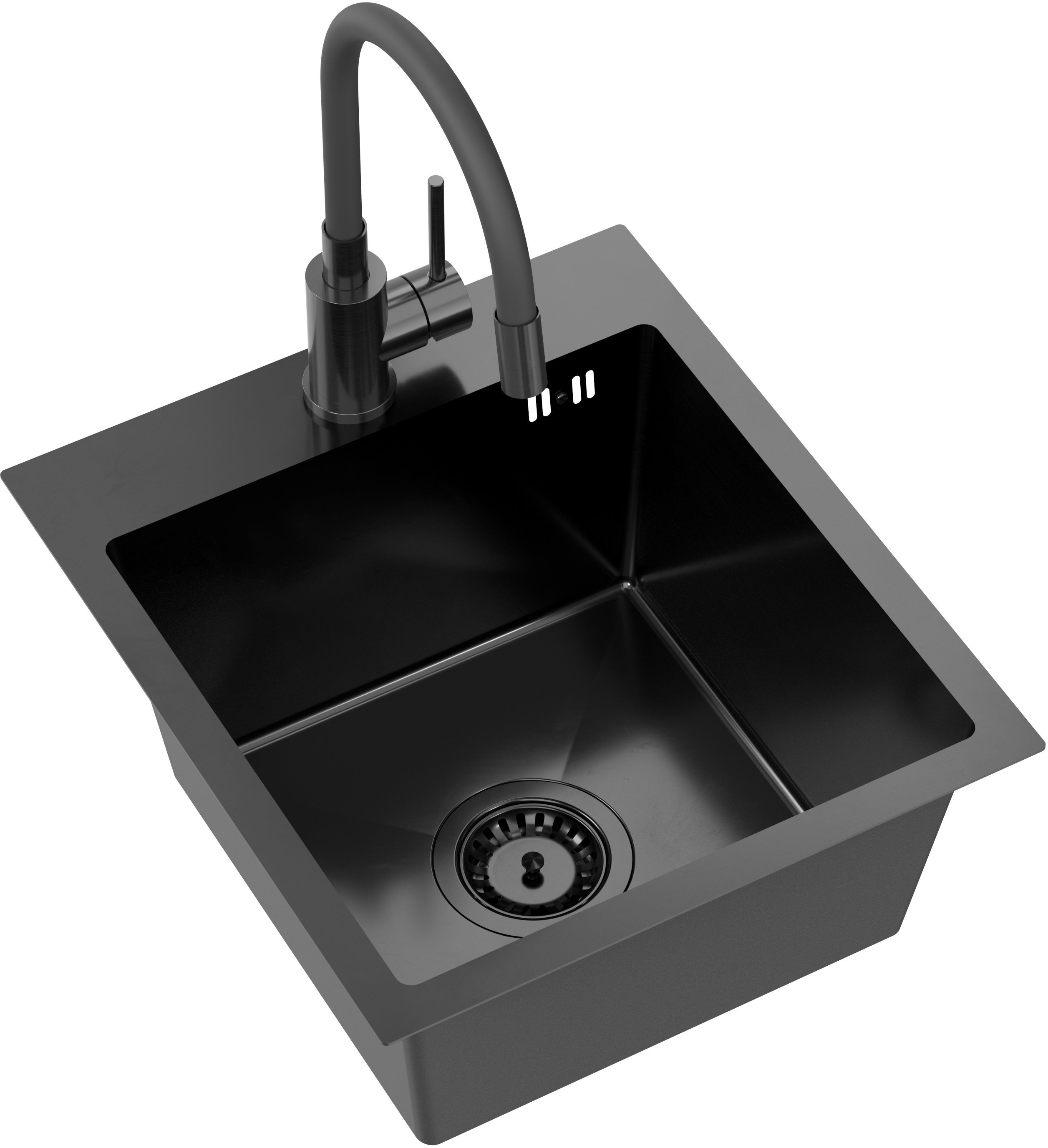 Quadron Luke 90 zlewozmywak stalowy 40x45 cm black metal z baterią kuchenną ZH4045PVDBLM_3323503_PVDBLM - Wysyłka w 24h