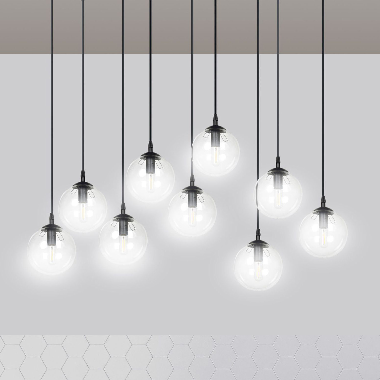 Emibig Cosmo lampa wisząca x10 W czarna-przezroczysta 711/9