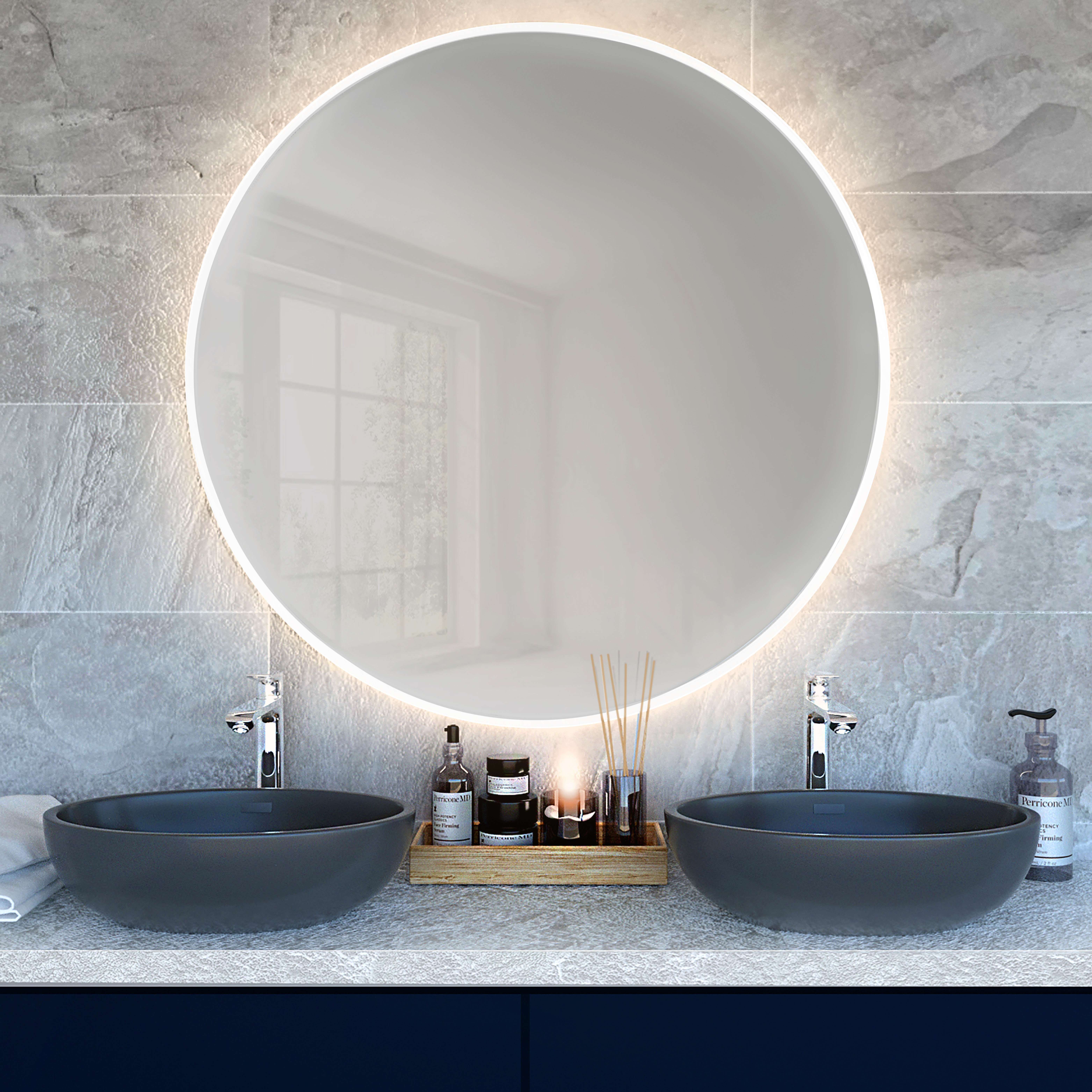 Baltica Design Bright lustro 90 cm okrągłe z oświetleniem LED białe barwa ciepła