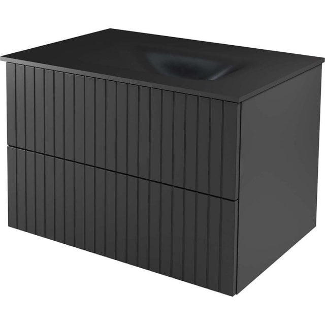 BESCO Szafka z umywalką AKYA LINEA 76 gun metal + korek klik-klak bia