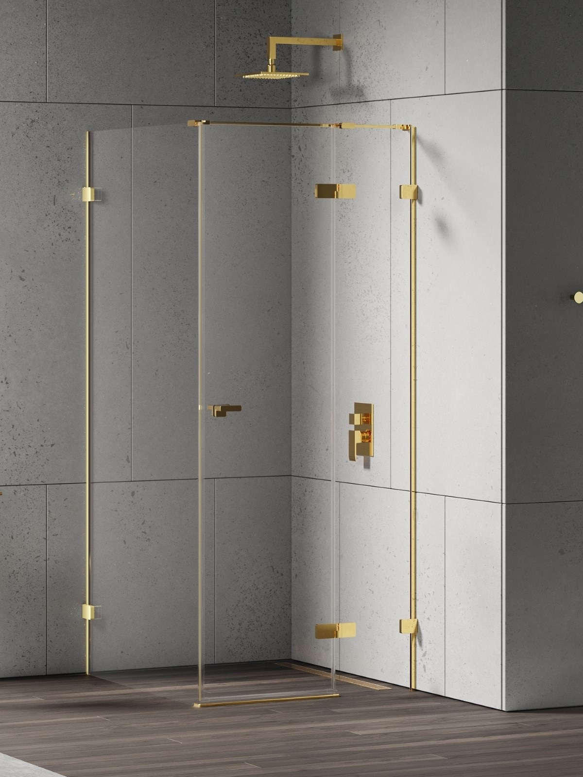 New Trendy Eventa Gold Shine kabina prysznicowa 90x90 cm kwadratowa prawa złoty połysk/szkło przezroczyste EXK-4727