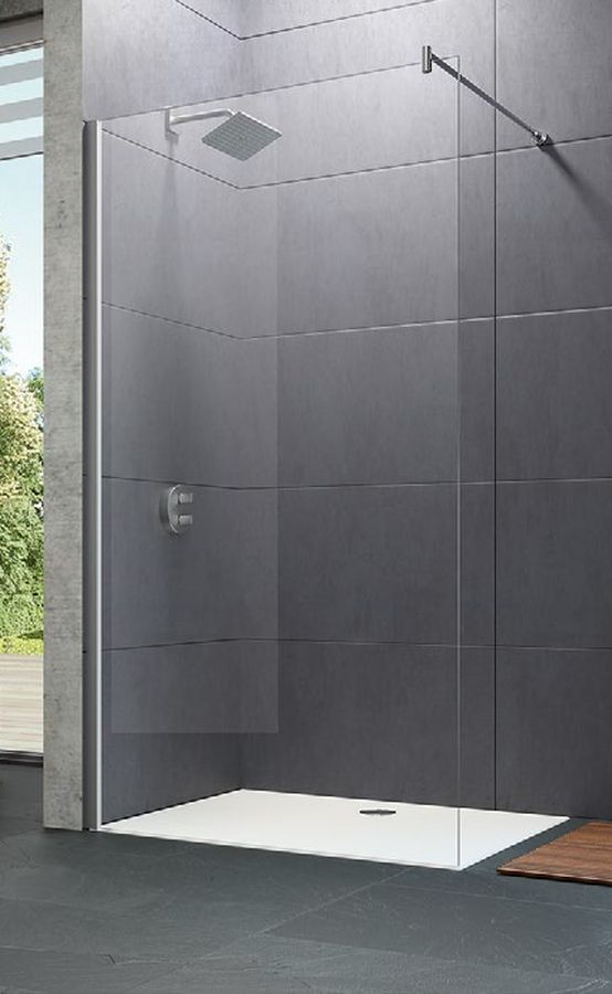 Hüppe Design Pure 4-kąt Walk-In ścianka prysznicowa 80 cm wolnostojąca black edition czarny mat/szkło przezroczyste Anti-Plaque ...
