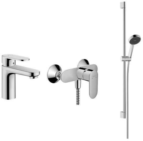 Zestaw Hansgrohe Vernis Blend bateria umywalkowa i bateria prysznicowa z kompletem natryskowym chrom (71580000, 71640000, 28046000)