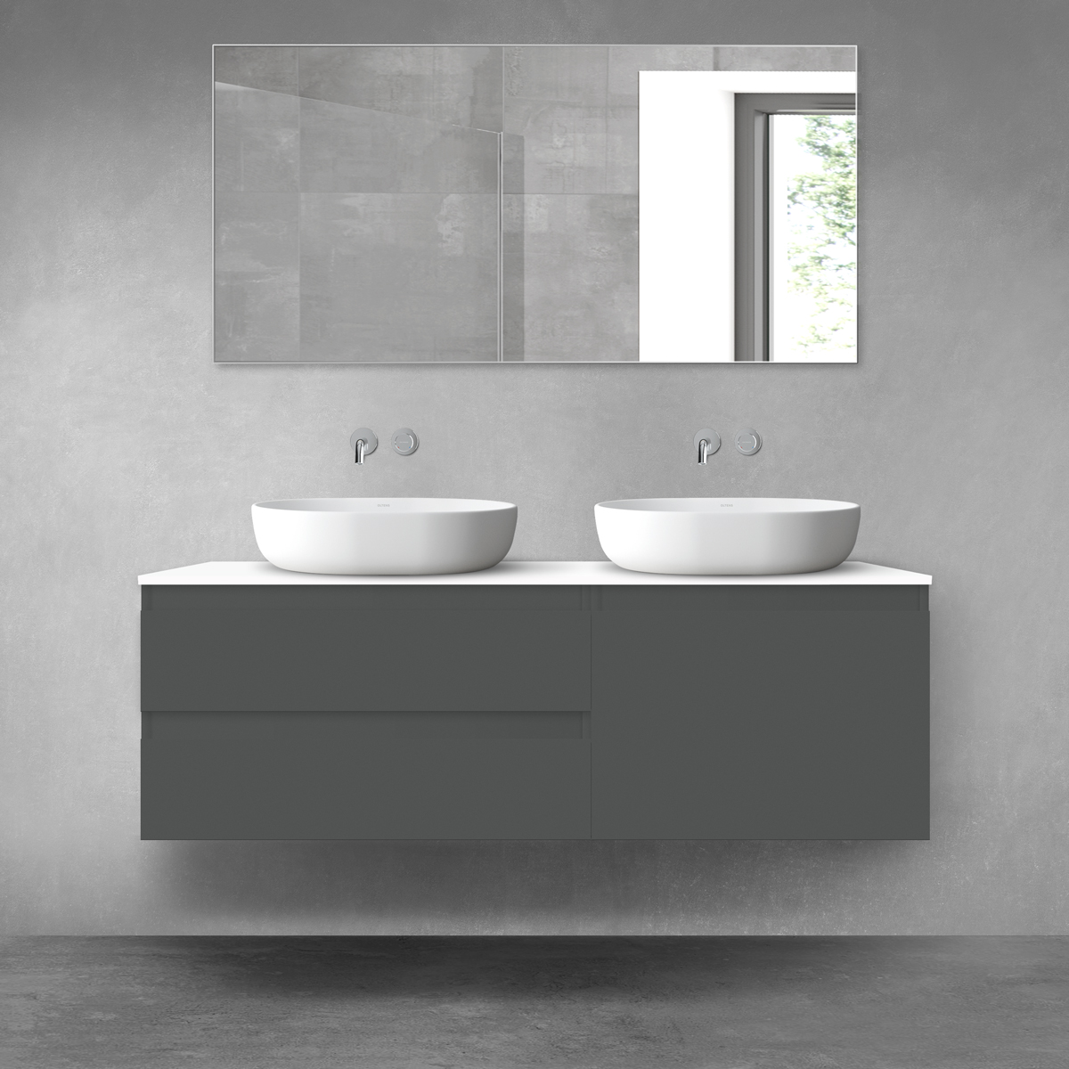 Oltens Vernal zestaw mebli łazienkowych 140 cm z blatem grafit mat/biały połysk 68294400 - Wysyłka w 24h