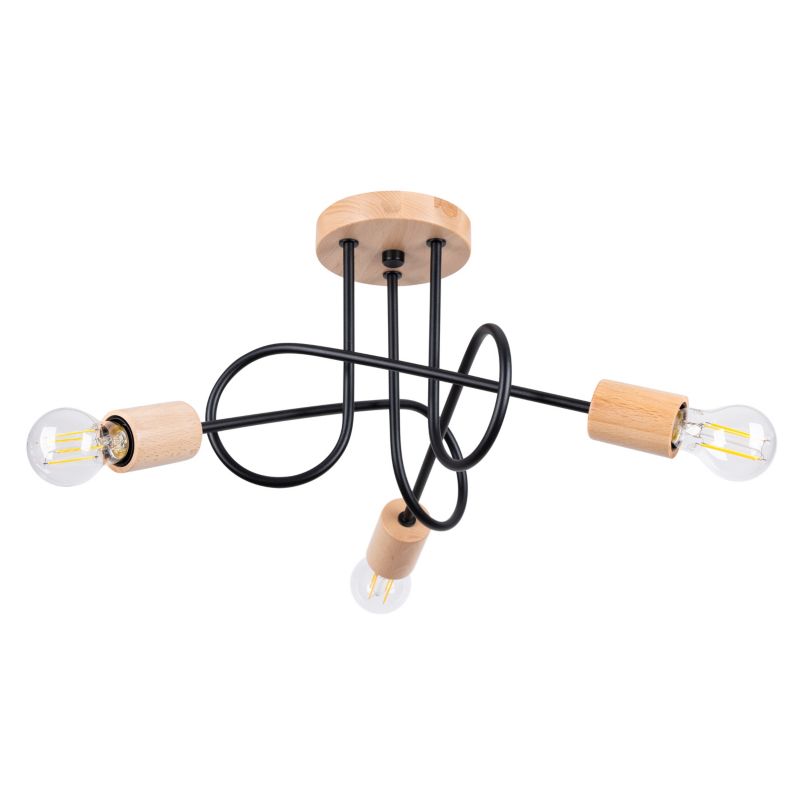 Lampa sufitowa Pure Lume BRAZZA czarna-naturalne drewno 3xE27x15W IP20 wym:26x14x56cm - 1 szt.