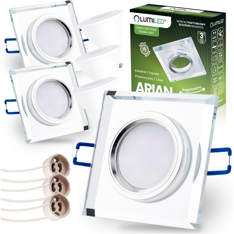Oprawa Podtynkowa Lumiled Oczko Halogenowa Ruchoma Kwadratowa Przezroczysta LED GU10 6W 3000K 3 szt.
