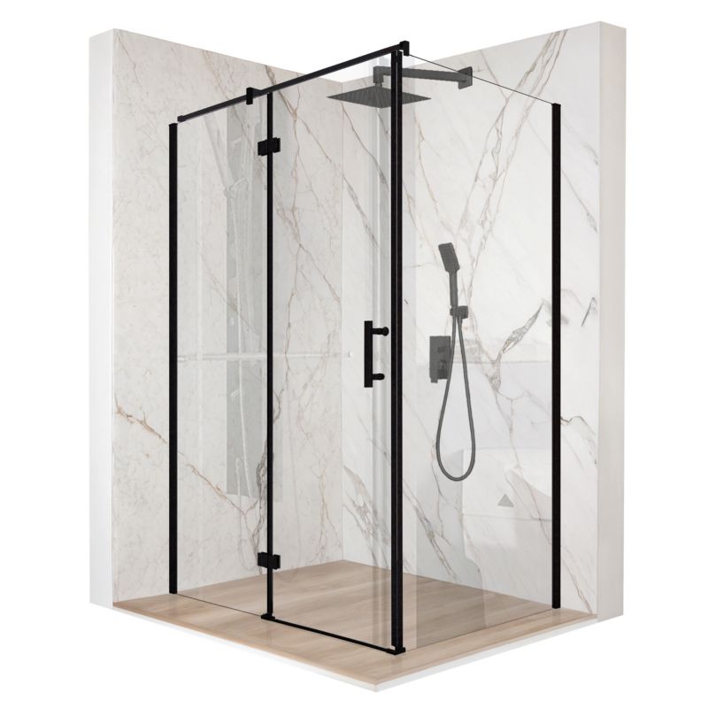 Kabina prysznicowa TECHGLOBE 100x90cm drzwi uchylne czarna szkło ESG 6mm + powłoka 1 szt.