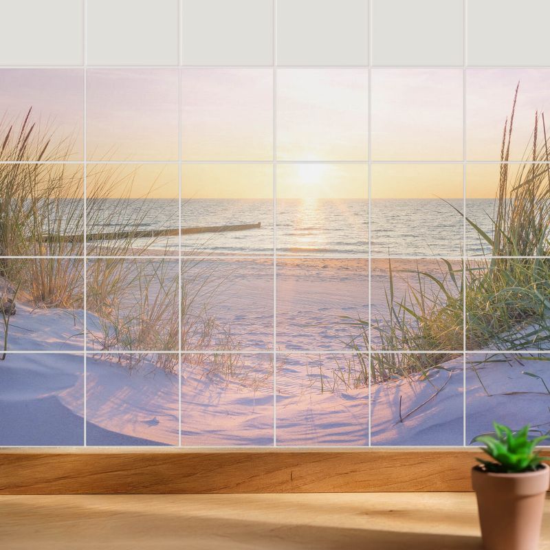 Samoprzylepna naklejka na kafle Wallfluent 10x10 cm Zachód słońca nad plażą wodoodporne 24 szt.